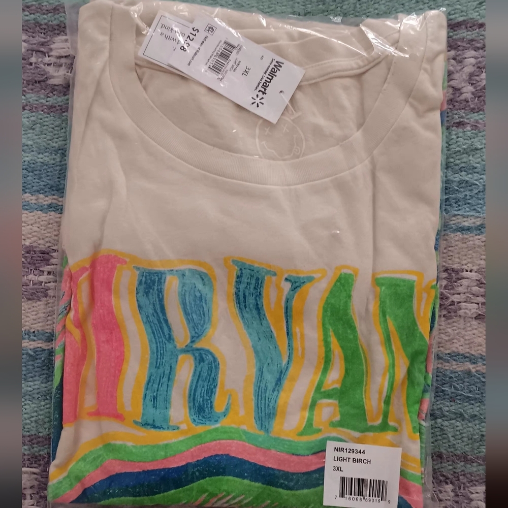 NIRVANA Cream and Yellow Short Sleeve Tees with Artistic Smiley Faces - Picture 2 of 3